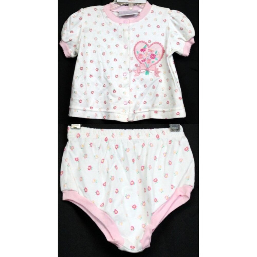 First Impressions Spring Summer Baby 2pc Outfit Girls 12M Pink Flower Hearts